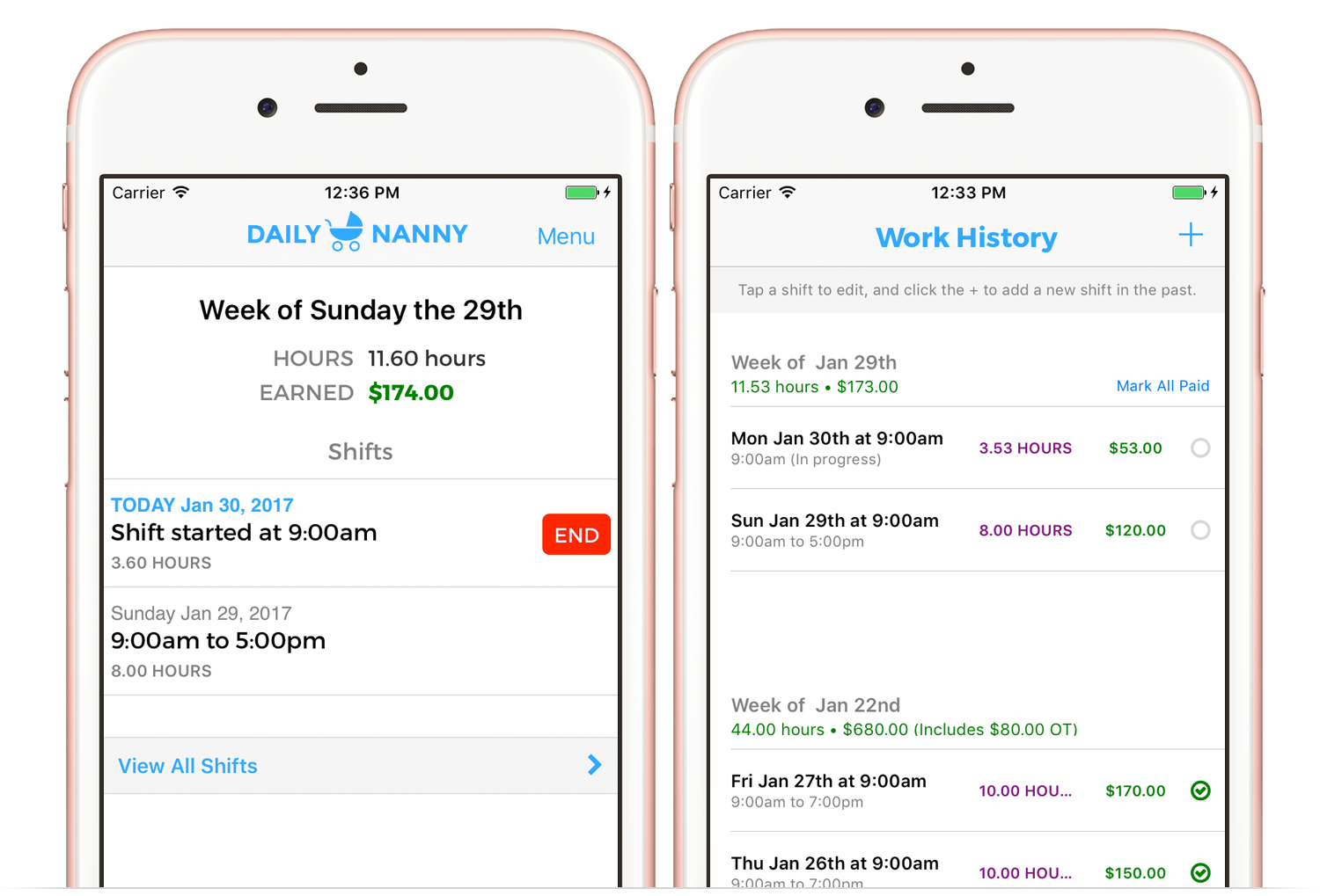 Nanny shifts and overtime tracking